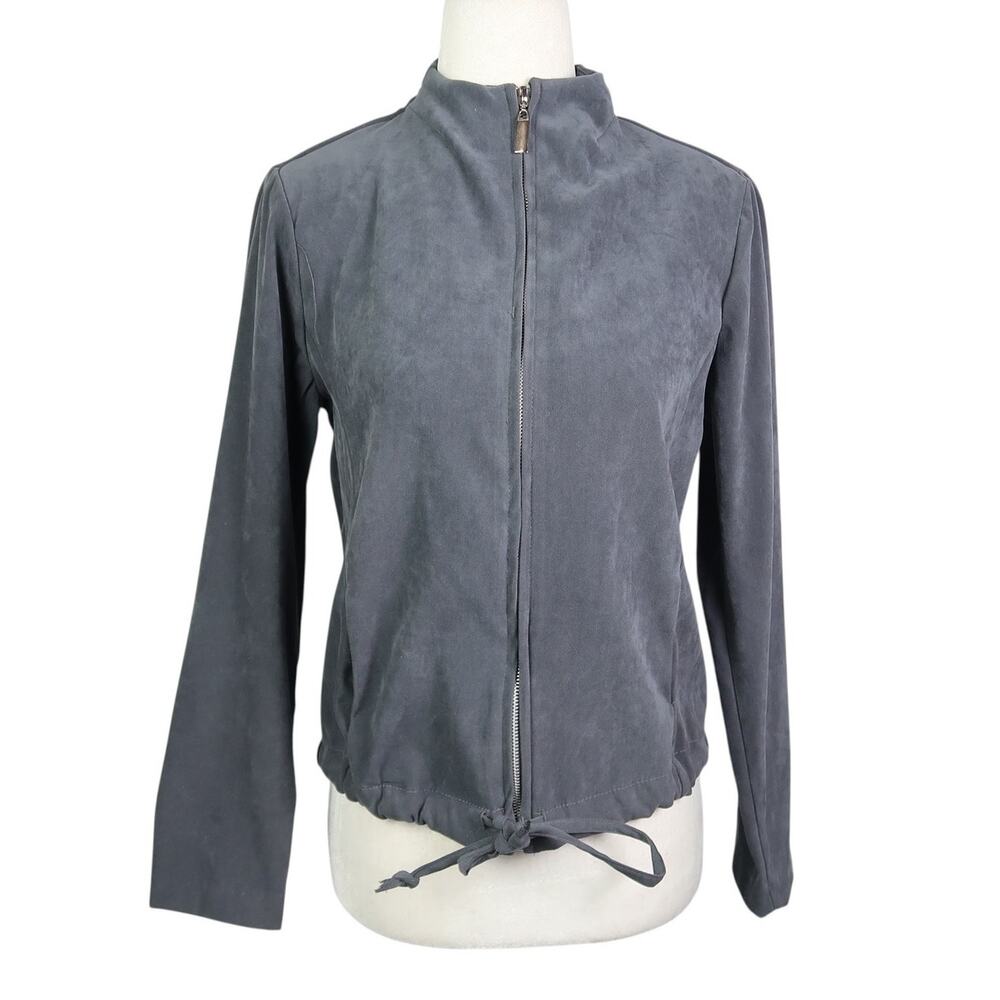 Vintage 90s Clio Grey Faux Suede Zip Front Jacket SP